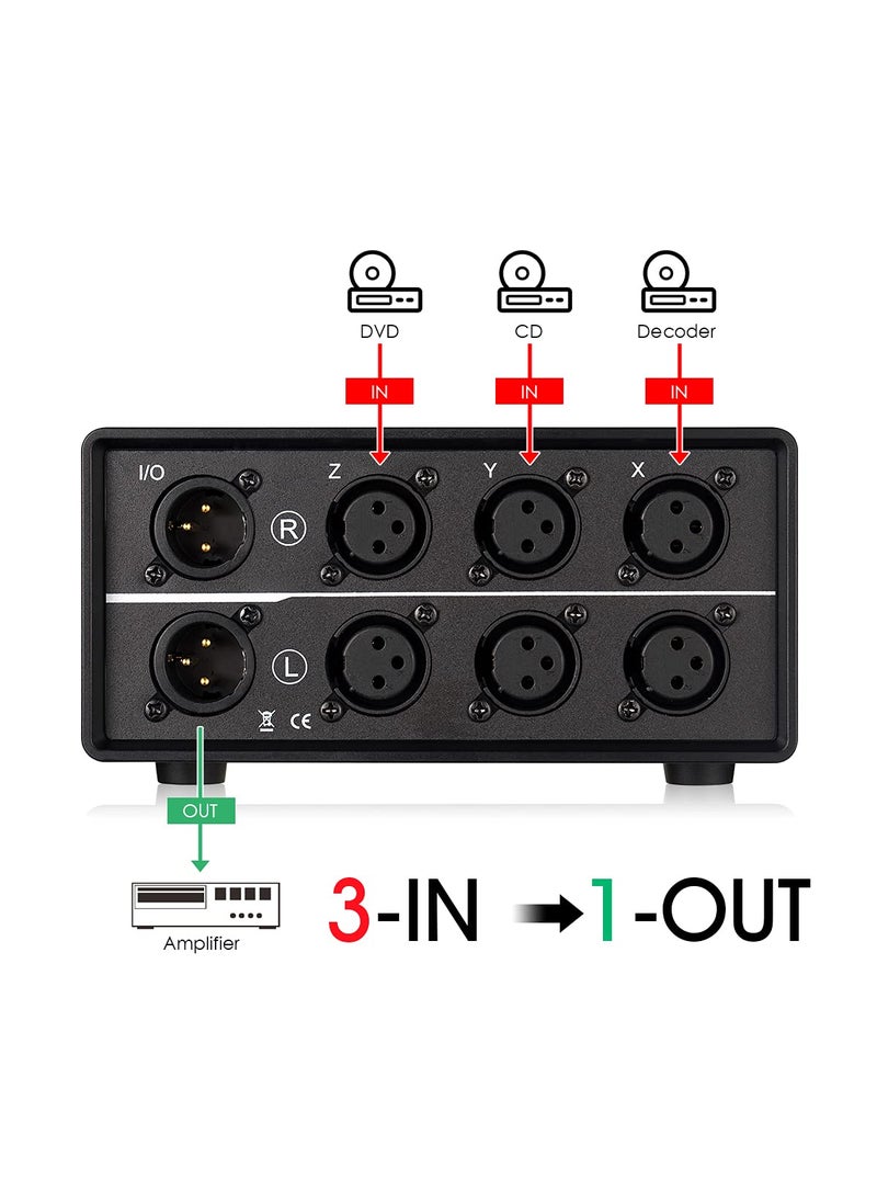 Nobsound Nobsound 3-IN-1-OUT XLR Audio Switch ; Balanced Audio Converter ; 3-Way Stereo Passive Audio Selector Switcher (MC103 Pro 3-in)  - Image 2