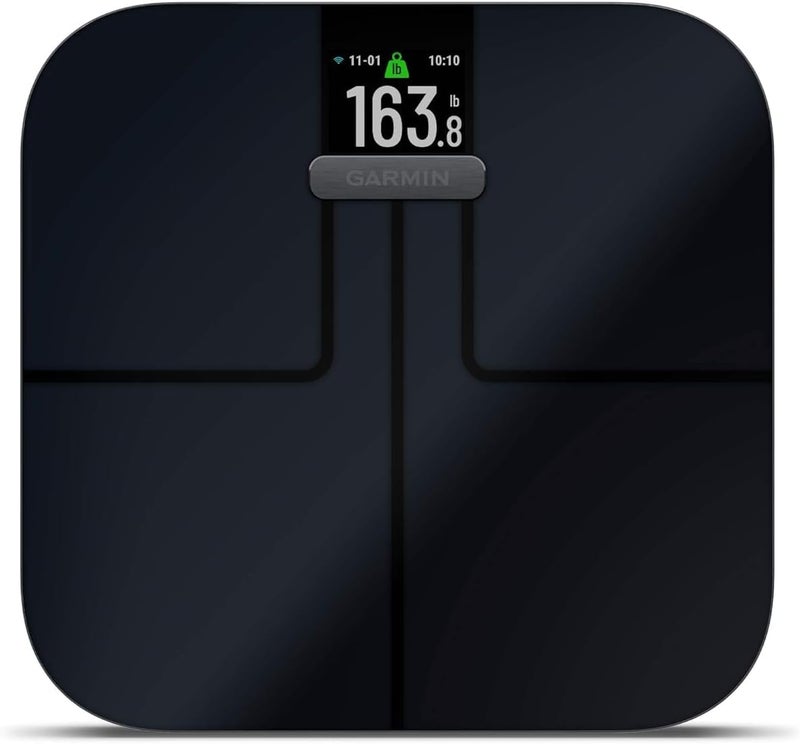 جارمين ميزان Garmin Index S2 الذكي - أسود، ميزان دقيق عالي الجودة لقياس مؤشر كتلة الجسم، ميزان رقمي بشاشة LED لتتبع اللياقة البدنية واتصال لاسلكي، يقيس الدهون في الجسم والعضلات وكتلة العظام - Image 1