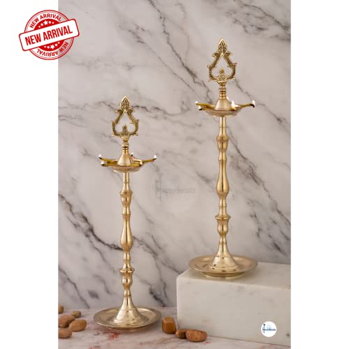 DecorBeats Set of 2 | 17 INCH Large | Prabai Diya/Kuthu Vilakku, with Cleaning Powder | Goldern Modern Traditional Spritual | - Image 2