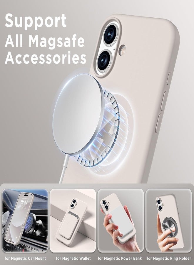جراب COFFKER المغناطيسي لهاتف iPhone 16 Plus، متوافق مع Magsafe، حامل هاتف مزود بكوب شفط - واقيان للشاشة - واقي عدسة الكاميرا، غطاء هاتف سيليكون مقاوم للصدمات 6.7 بوصة، لون حجري - Image 3