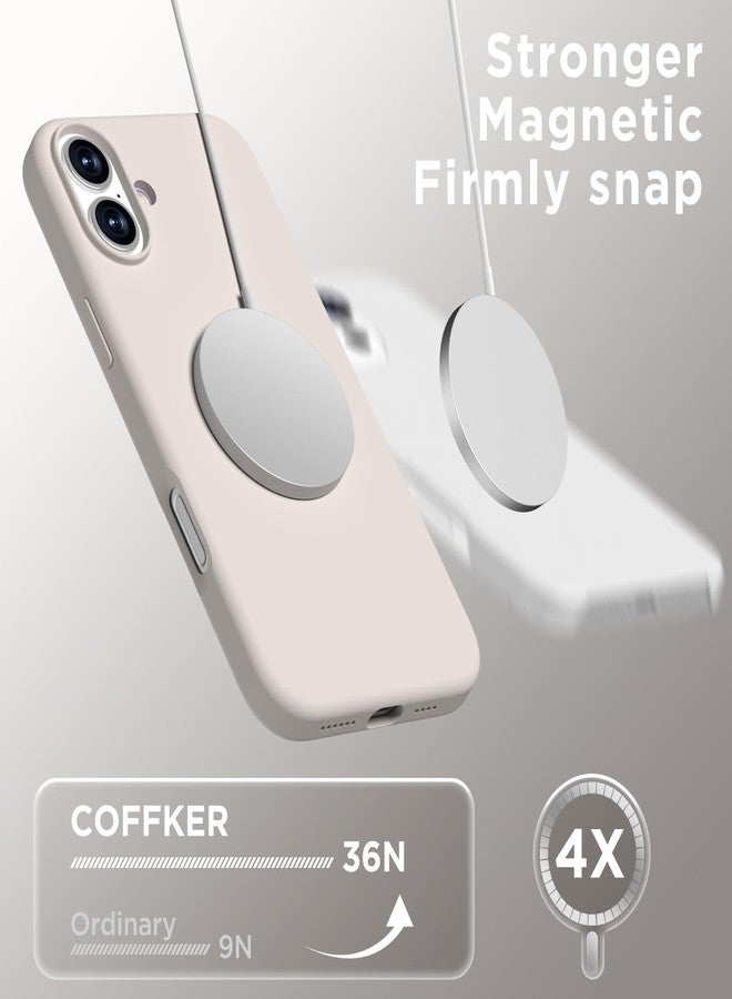 جراب COFFKER المغناطيسي لهاتف iPhone 16 Plus، متوافق مع Magsafe، حامل هاتف مزود بكوب شفط - واقيان للشاشة - واقي عدسة الكاميرا، غطاء هاتف سيليكون مقاوم للصدمات 6.7 بوصة، لون حجري - Image 4