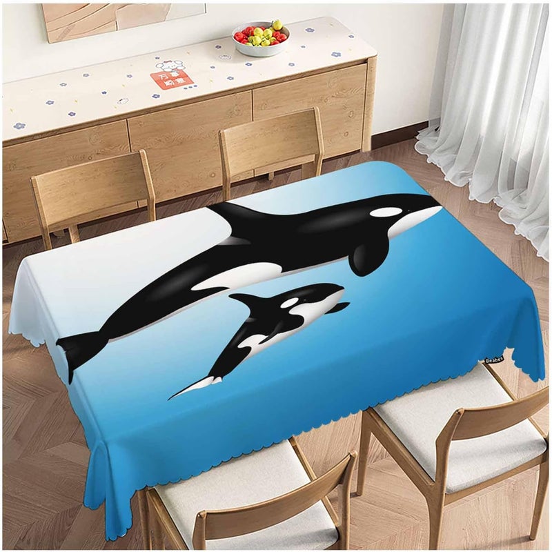Beabes Whale Table Cloth Rectangle Table 52X70 Ocean Wildlife Killer Whales Blue Black Wipeable Table Cover for Dinner Kitchen Outdoor Tablecloth for Party Banquets Weddings - Image 1