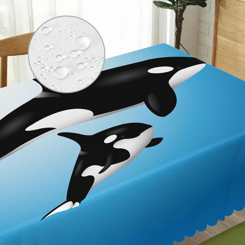 Beabes Whale Table Cloth Rectangle Table 52X70 Ocean Wildlife Killer Whales Blue Black Wipeable Table Cover for Dinner Kitchen Outdoor Tablecloth for Party Banquets Weddings - Image 3