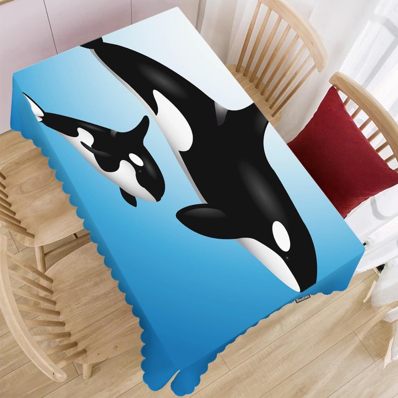 Beabes Whale Table Cloth Rectangle Table 52X70 Ocean Wildlife Killer Whales Blue Black Wipeable Table Cover for Dinner Kitchen Outdoor Tablecloth for Party Banquets Weddings - Image 2