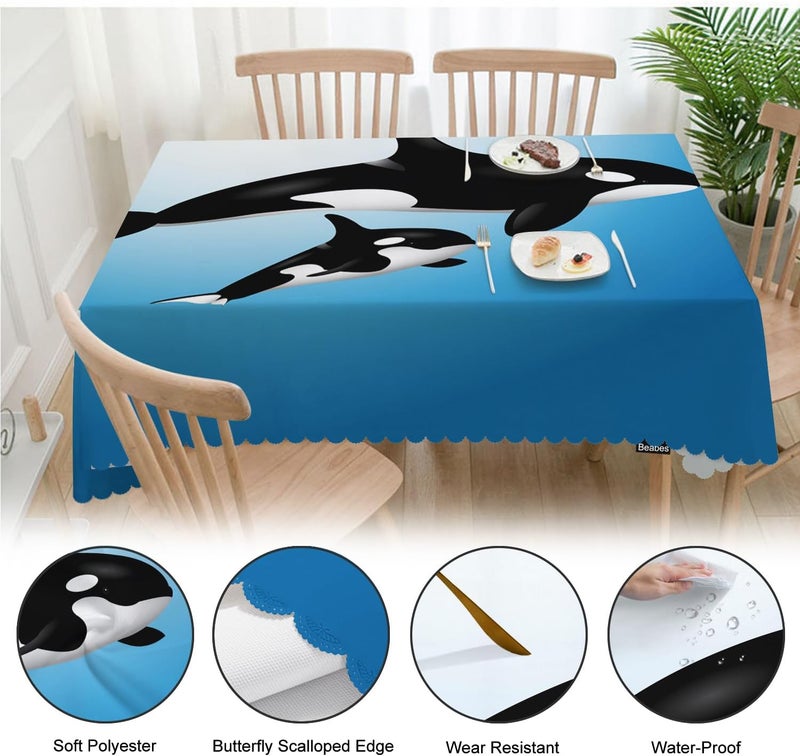 Beabes Whale Table Cloth Rectangle Table 52X70 Ocean Wildlife Killer Whales Blue Black Wipeable Table Cover for Dinner Kitchen Outdoor Tablecloth for Party Banquets Weddings - Image 4