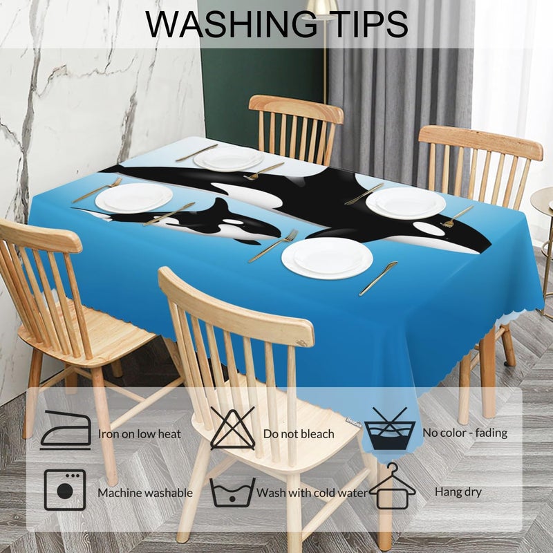 Beabes Whale Table Cloth Rectangle Table 52X70 Ocean Wildlife Killer Whales Blue Black Wipeable Table Cover for Dinner Kitchen Outdoor Tablecloth for Party Banquets Weddings - Image 5