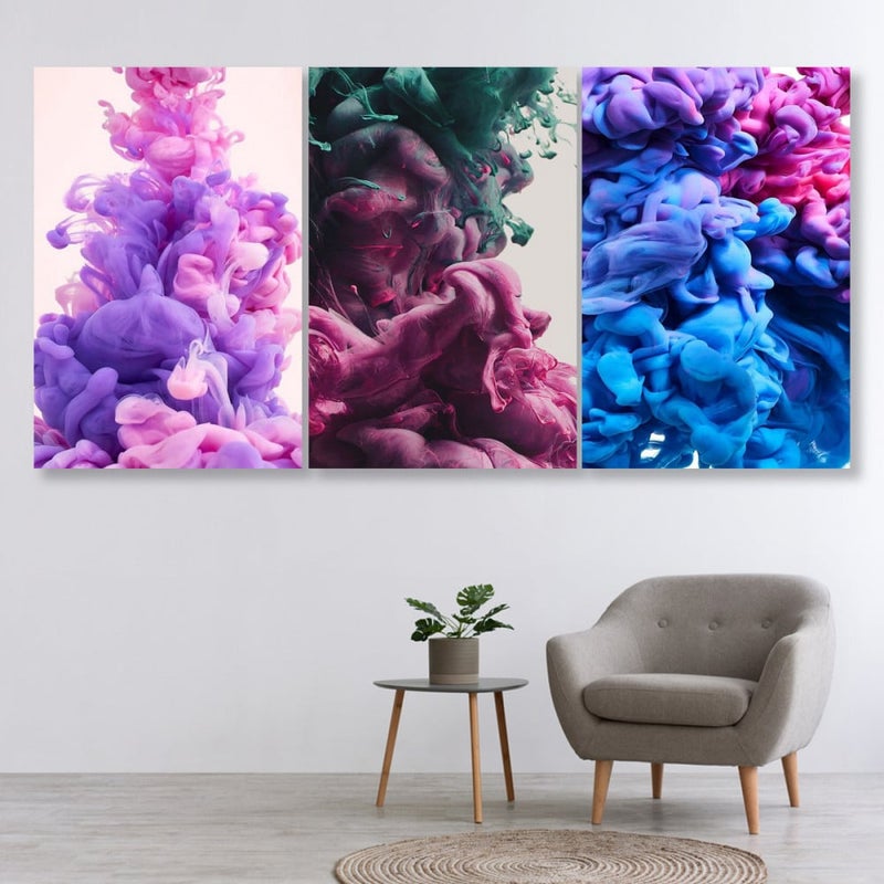 Marktna Three modern canvas paintings with a hollow frame, measuring (90×40), three pieces - Image 1