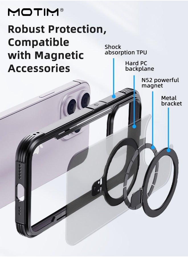 Motim - iPhone 15 Pro Max Magsafe Case, N52 Magnetic Back Cover with Kickstand Clear Matte Back Magnetic Drop Protection Phone Case, Shockproof Anti-Scratch - Image 1