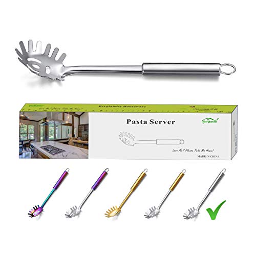 Berglander Pasta Fork, Stainless Steel Pasta Server, Spaghetti Spoon, Spaghetti Server, Noddle Fork, Heat Resistant (Silver) - Image 1