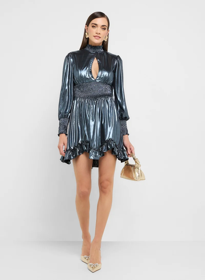 Ginger Boutique eclat luxe keyhole detail metallic pleated dress