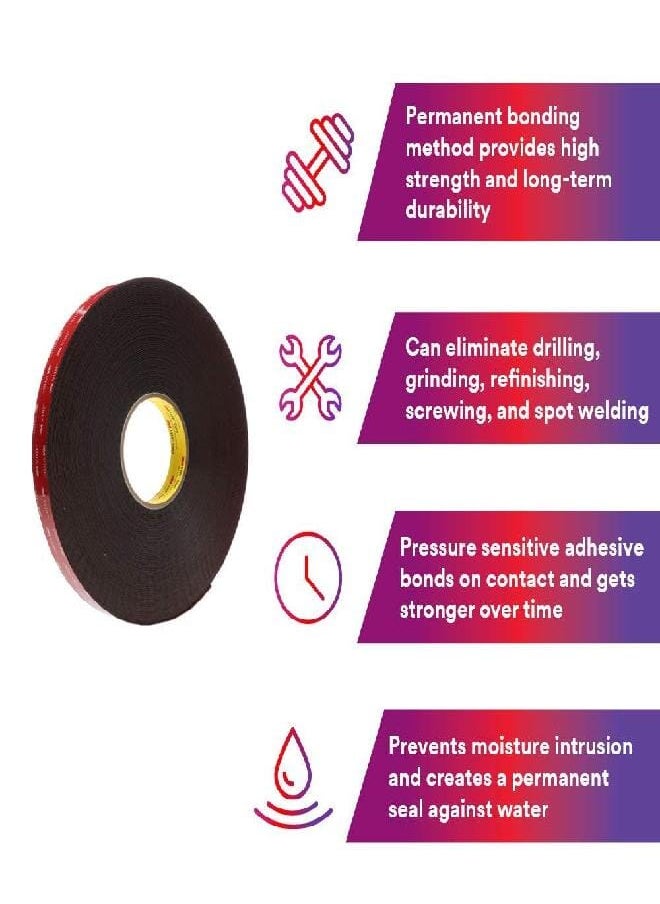 3M 3M VHB Tape 5952 Double-Sided Acrylic Foam Tape - Heavy Duty, Industrial Mounting Tape - 3/4 inch width x 15 yards length, 45 mil thick - Black  - Image 3