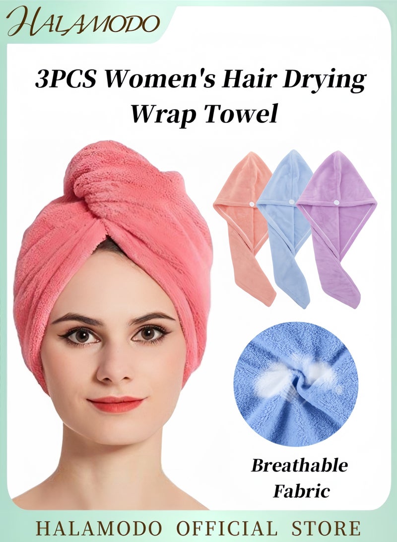 هالامودو 3 قطع من مناشف تجفيف الشعر للنساء قطنية للحمام قبعة لتجفيف الشعر بسرعة وامتصاص عالي، منشفة مايكروفايبر تجفيف الشعر الحريرية، عباءة تجفيف الشعر هدية رائعة للنساء - Image 1