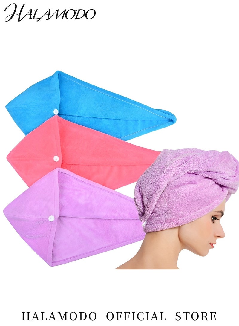 هالامودو 3 قطع من مناشف تجفيف الشعر للنساء قطنية للحمام قبعة لتجفيف الشعر بسرعة وامتصاص عالي، منشفة مايكروفايبر تجفيف الشعر الحريرية، عباءة تجفيف الشعر هدية رائعة للنساء - Image 2