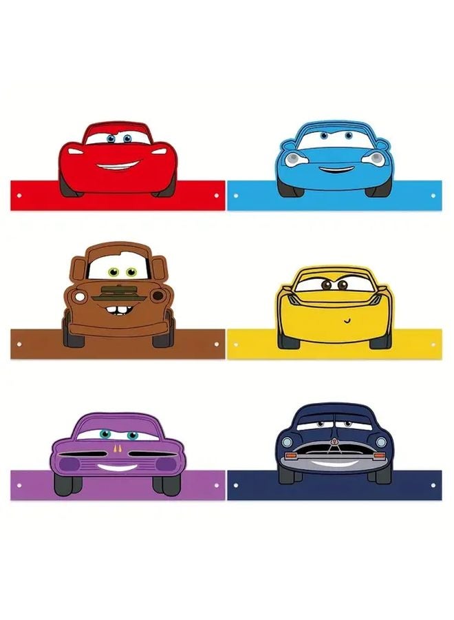 6 Piece Lightning McQueen Cars Birthday Party Hats Paper Cones Decorations - Image 1
