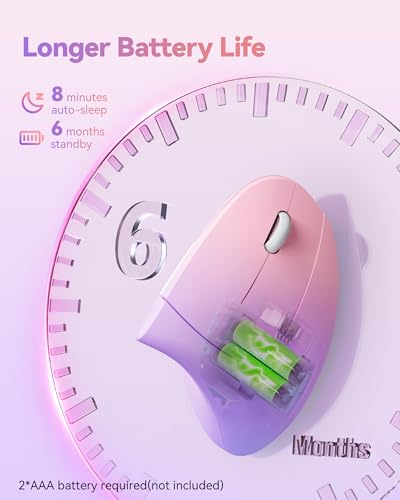 TECKNET 2.4G Ergonomic Mouse Vertical Wireless - 4800 DPI Optical Carpal Tunnel Mice Right Hand, 4800 DPI Adjustable, Quiet Clicks, 6 Buttons for Laptop, Desktop, PC, Computer - Pink Purple - Image 3