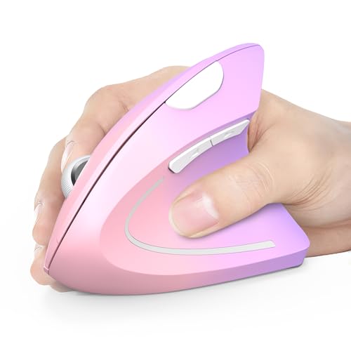TECKNET 2.4G Ergonomic Mouse Vertical Wireless - 4800 DPI Optical Carpal Tunnel Mice Right Hand, 4800 DPI Adjustable, Quiet Clicks, 6 Buttons for Laptop, Desktop, PC, Computer - Pink Purple - Image 1