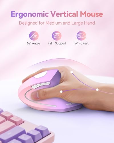 TECKNET 2.4G Ergonomic Mouse Vertical Wireless - 4800 DPI Optical Carpal Tunnel Mice Right Hand, 4800 DPI Adjustable, Quiet Clicks, 6 Buttons for Laptop, Desktop, PC, Computer - Pink Purple - Image 5
