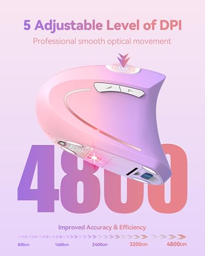 TECKNET 2.4G Ergonomic Mouse Vertical Wireless - 4800 DPI Optical Carpal Tunnel Mice Right Hand, 4800 DPI Adjustable, Quiet Clicks, 6 Buttons for Laptop, Desktop, PC, Computer - Pink Purple - Image 4