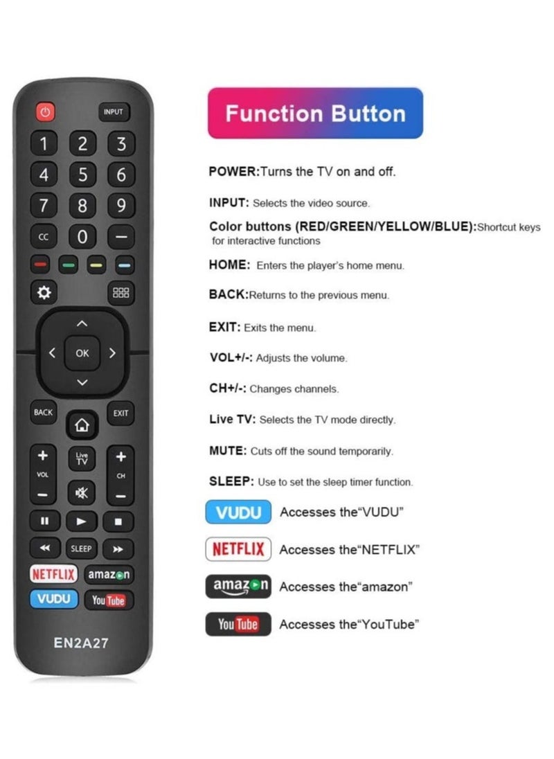 Raxoom New Replaced Remote Control EN2A27 for Hisense LED TV 55H6B 55H6B 50H7GB 50CU6000 50H5C 50H6C 50H7C 50H7GB1 50H8C 55H5C - Image 3