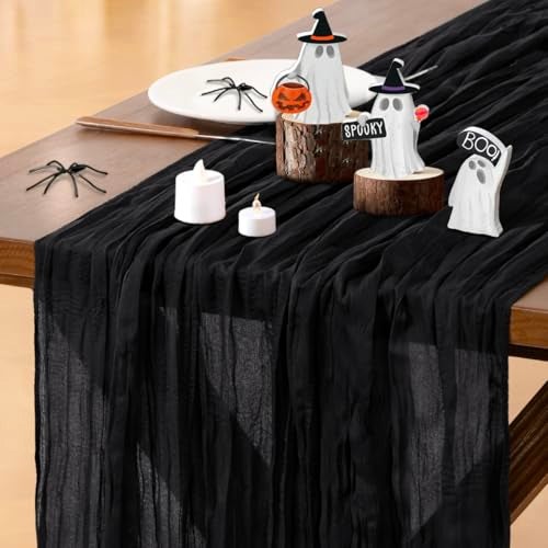 Socomi 3pcs Black Summer Cheesecloth Table Runner Boho Rustic Gauze 120 inch 10FT Cheese Cloth Sheer Runner for Wedding Party Baby Shower Birthday Home Decor Holiday Decorations - Image 1