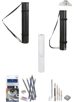 Glance Leather Technical Project Tube Black 11X75CM Faber Graded Pen Set 8 Pieces 35X50 Set of 10 Drawing Paper 
