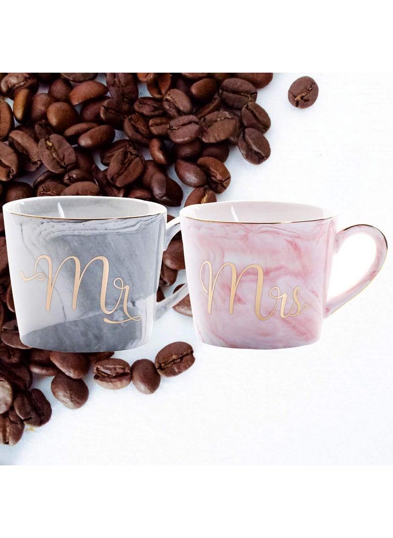 BonZeal BonZeal Couple Coffee Mug Set of 2 Mugs Bold Mr Mrs Marble Mug Tea Cup Set Marble Coffee Mug Anniversary Gift for Couple Mug for Couple Mugs for Coffee 350 ml  - Image 2