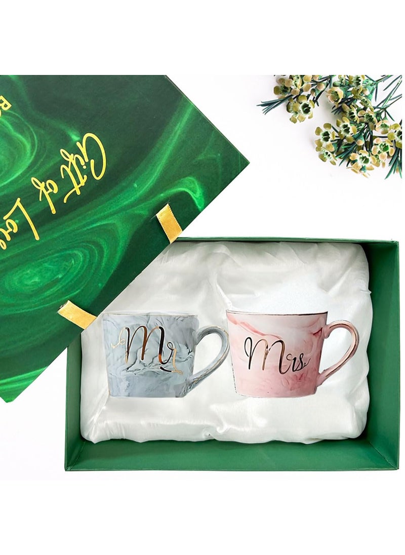BonZeal BonZeal Couple Coffee Mug Set of 2 Mugs Bold Mr Mrs Marble Mug Tea Cup Set Marble Coffee Mug Anniversary Gift for Couple Mug for Couple Mugs for Coffee 350 ml  - Image 1