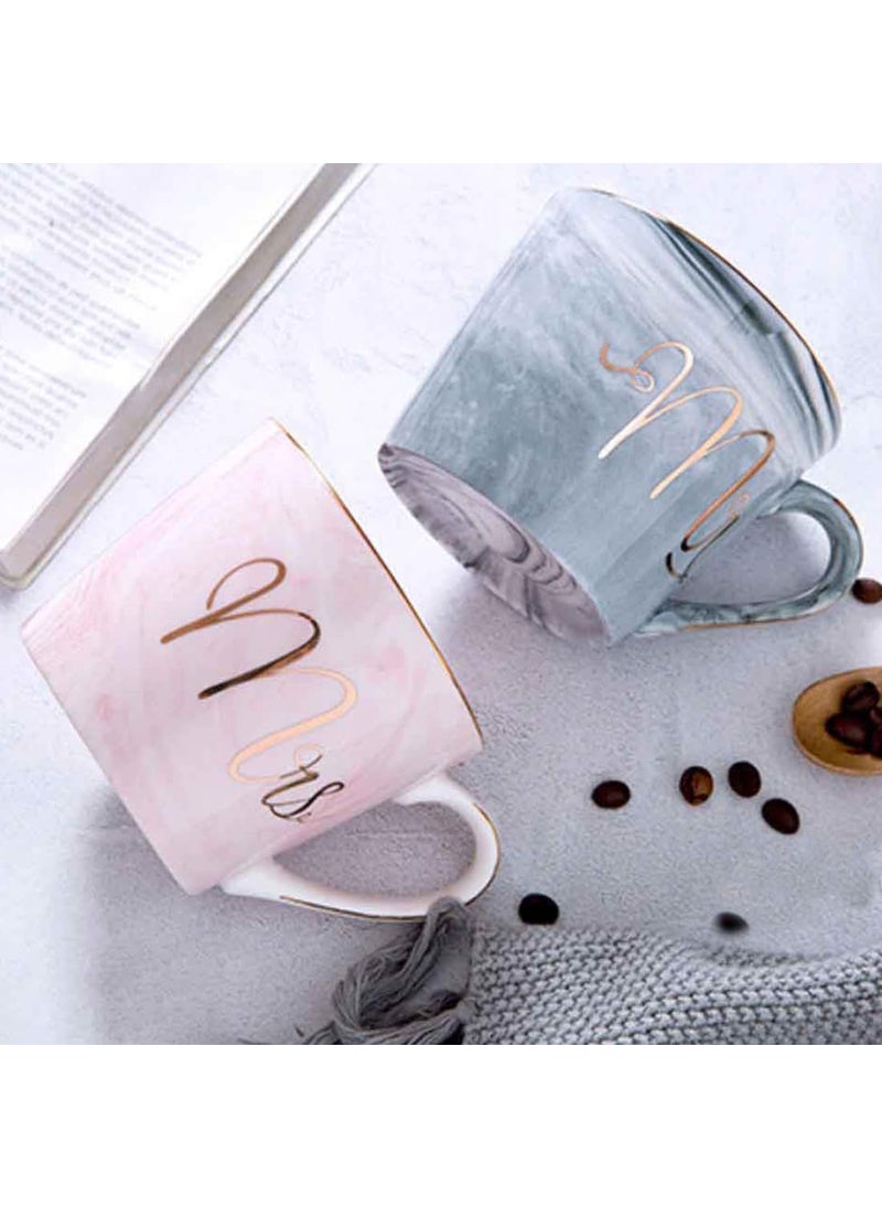 BonZeal BonZeal Couple Coffee Mug Set of 2 Mugs Bold Mr Mrs Marble Mug Tea Cup Set Marble Coffee Mug Anniversary Gift for Couple Mug for Couple Mugs for Coffee 350 ml  - Image 3
