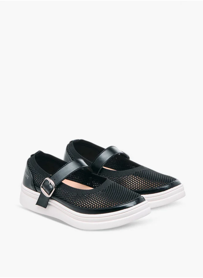 Celeste Women's Textured Sneakers with Buckle Closure - LS24040569