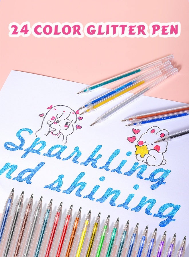 GIFT 24 Colours Flash Pen, Glitter Pen, Marker Pen, Cartoon Colour, 0.5 Mm Ink Pen, Children's DIY Handmade Drawing Pastel Pen, Japanese Korean Office Notepad, School Stationery Supplies - Image 1