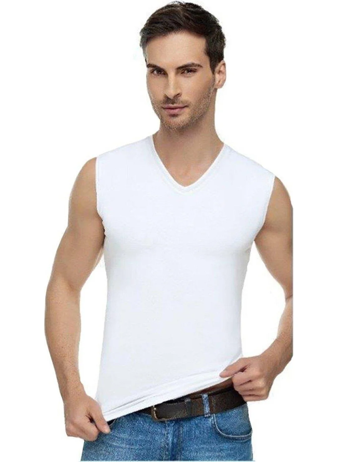 Tutku Elit Passion Elite Men's Elastane V Neck Zero Sleeve Undershirt 1305 - 6 Pieces