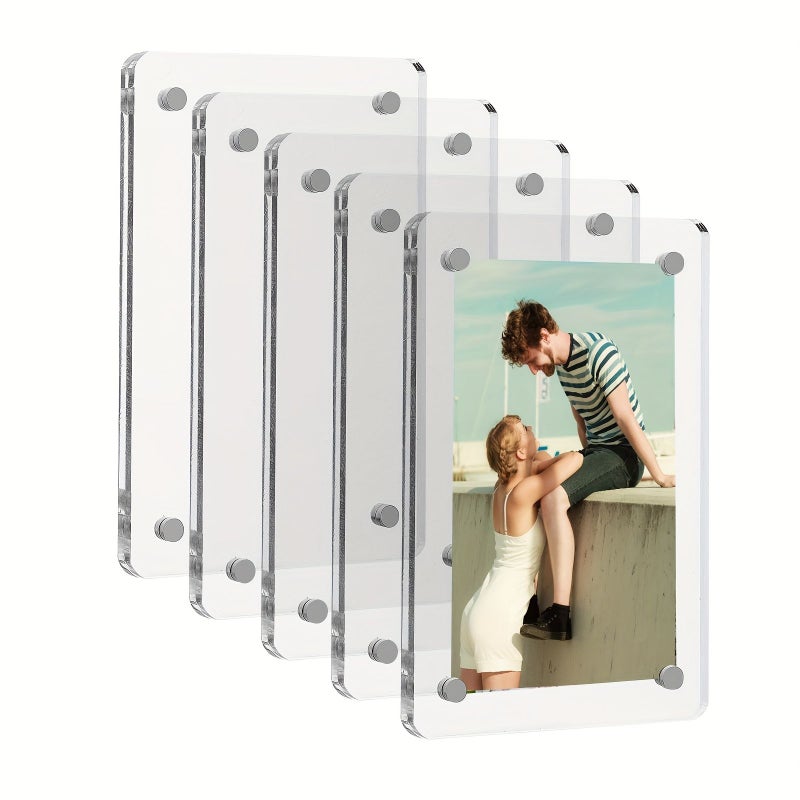 5 Pack Double Sided Acrylic Magnetic Photo Frames Clear Refrigerator Magnets 2 46 X 3 54 Inch For Polaroid Instax Mini Instant Film Kitchen Office Fridge Decor - Image 1