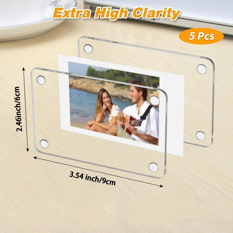 5 Pack Double Sided Acrylic Magnetic Photo Frames Clear Refrigerator Magnets 2 46 X 3 54 Inch For Polaroid Instax Mini Instant Film Kitchen Office Fridge Decor - Image 2