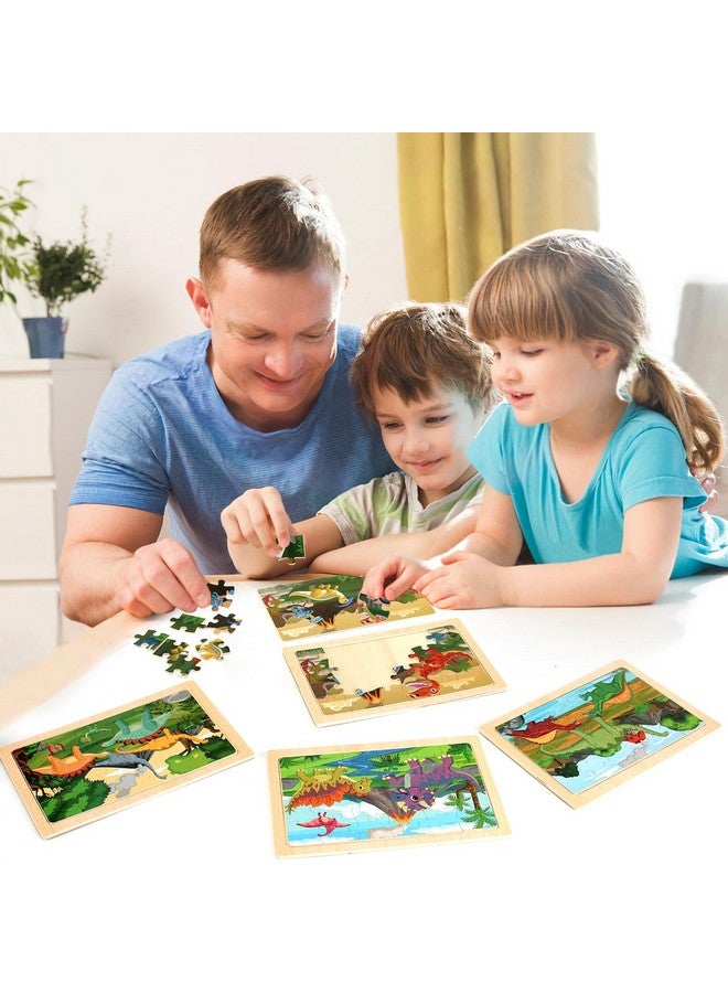 NASHRIO Wooden Puzzles Dinosaur Toys For Kids Ages 3-5, Set Of 4 Packs With 20-Piece Wood Jigsaw Puzzles, Preschool Educational Brain Teaser Boards For Boys And Girls 3 4 5 6 Years Old - Image 4