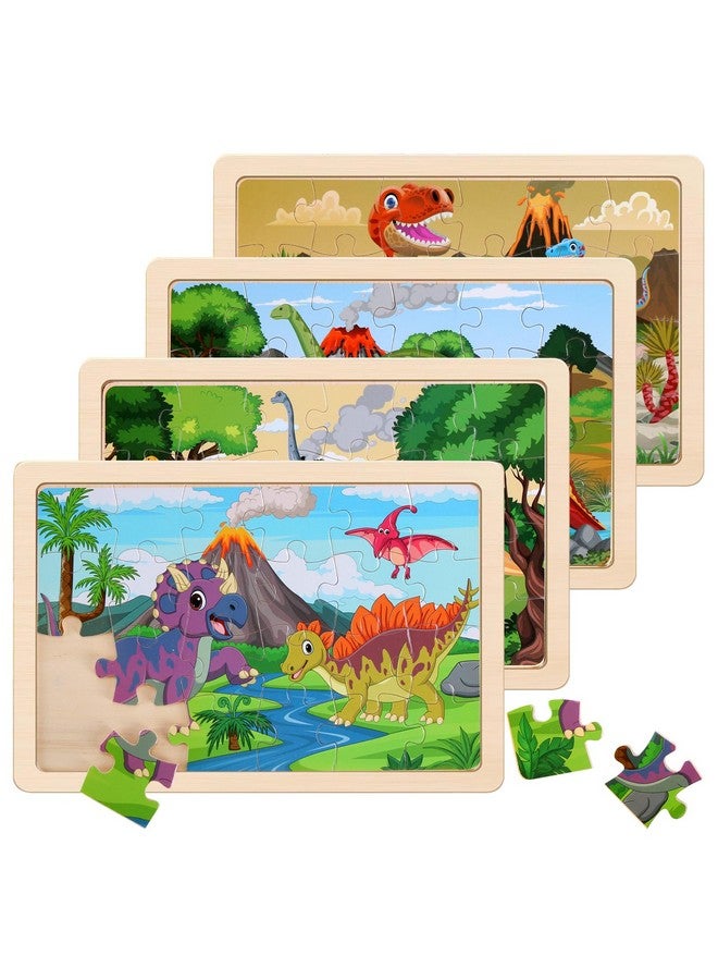 NASHRIO Wooden Puzzles Dinosaur Toys For Kids Ages 3-5, Set Of 4 Packs With 20-Piece Wood Jigsaw Puzzles, Preschool Educational Brain Teaser Boards For Boys And Girls 3 4 5 6 Years Old - Image 1