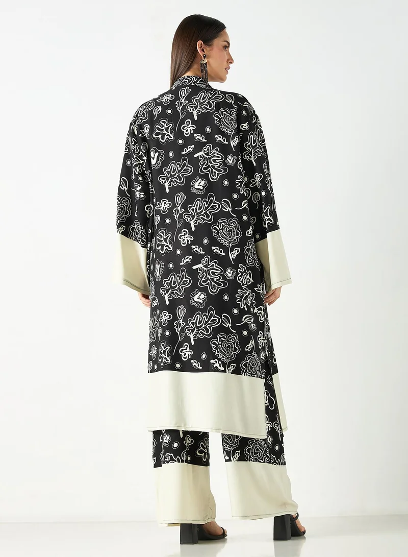 SINOIR All-Over Print Longline Kimono and Wide Leg Pants Co ord