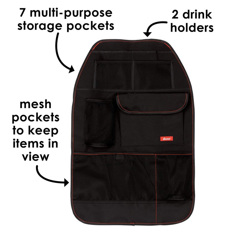 Diono Stow 'n Go Car Back Seat Organizer for Kids, Kick Mat Back Seat Protector, with 7 Storage Pockets, 2 Drinks Holders, Water Resistant, Durable Material, Black , 18x10x9 Inch (Pack of 1) - Image 4
