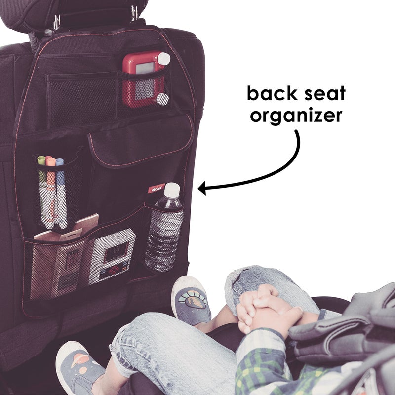 Diono Stow 'n Go Car Back Seat Organizer for Kids, Kick Mat Back Seat Protector, with 7 Storage Pockets, 2 Drinks Holders, Water Resistant, Durable Material, Black , 18x10x9 Inch (Pack of 1) - Image 3