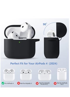 SZOXST AirPods 4 Case Cover with Keychain Full Body Protective Shockproof Cute Soft Silicone Compatible with Airpods 4th Generation 2024 Case for Women Men Front LED Visible Black  - Image 2