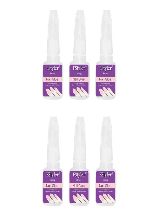 FStyler Nail Glue with Brush Cap & Super Strong Instant Adhesive For Professional Nail Art Extension 10gm/each (Pack of 06) (White) - Image 1