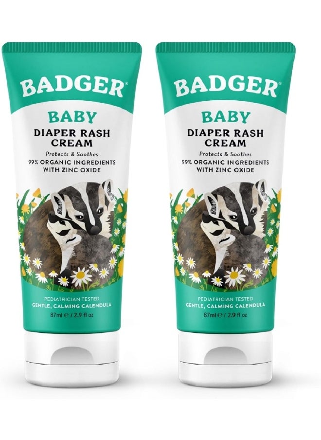 Badger Badger Organic Diaper Rash Cream for Baby, Zinc Oxide Ointment Soothing Calendula Cream, Baby Diaper Care Barrier Cream, Zinc Oxide Cream for Sensitive Baby Skin, 2.9 fl oz (2 Pack)  - Image 1