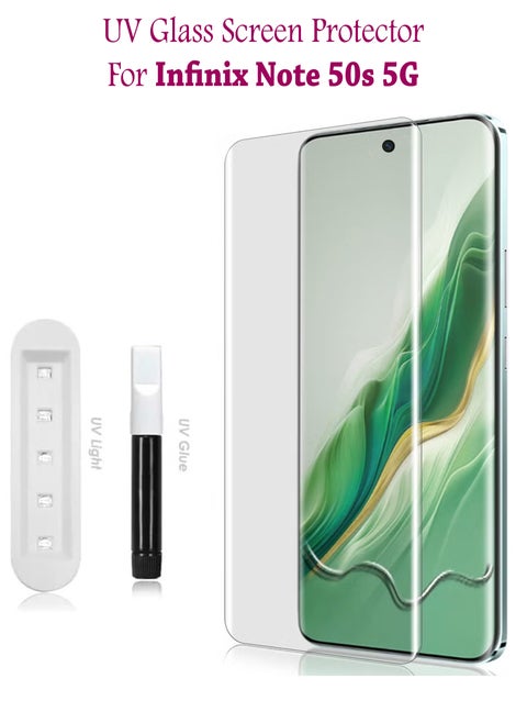 Infinix Note 50s 5G Premium Tempered Glass Design For Infinix Note 50s 5G Smartphone Advanced Border Less Full Edge To Edge UV Screen Protector And Easy Installation Kit
