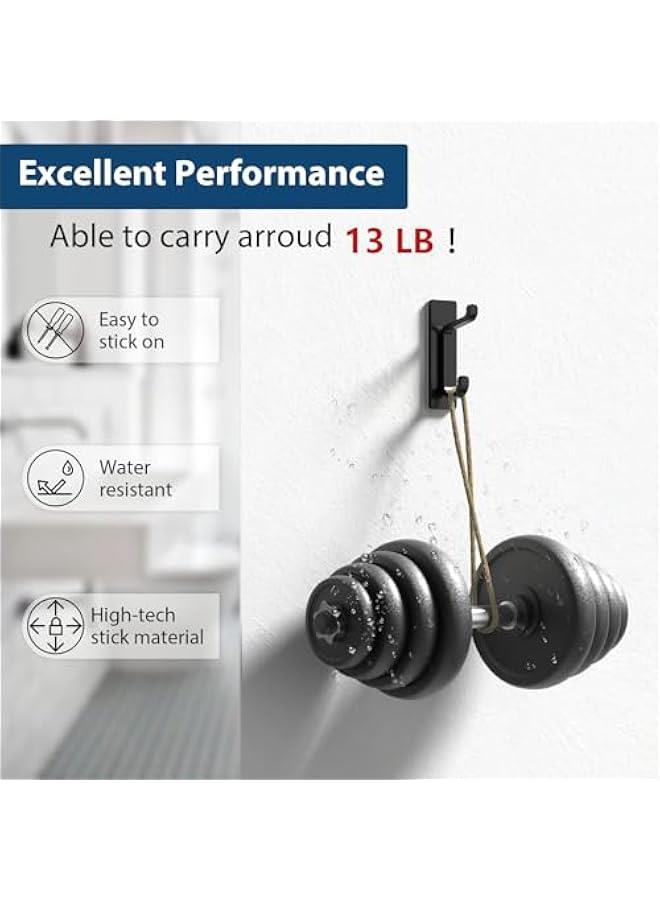 Wall Hooks for Coat and Towel: 13LB Adhesive Door Hanger Stick on, Black 4 Pack - Image 2