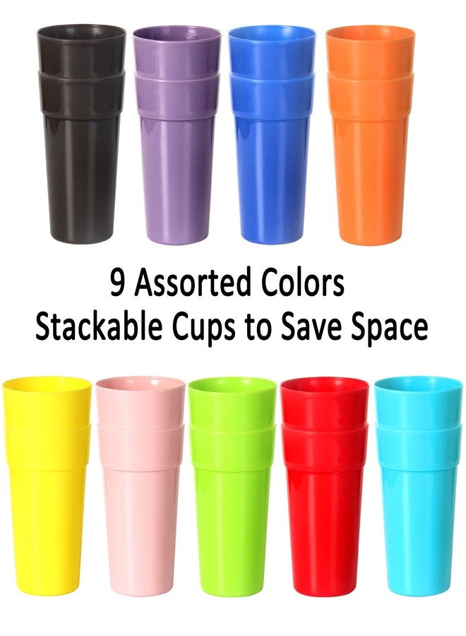 Youngever 18 Pack 12 Ounce Plastic Kids Juice Tumblers, Unbreakable Drinking Glasses, Plastic Cups, Reusable | Stackable | NO BPA | Top-rack Dishwasher Safe (Rainbow Colors) - Image 3