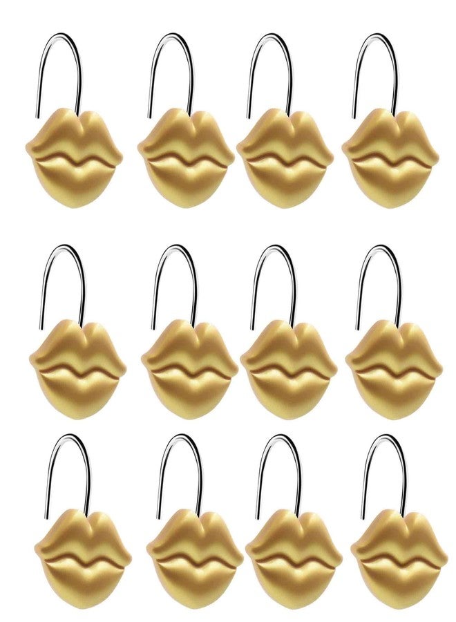 CandyGrid Gold Shower Curtain Hooks Rings, Shower Hooks for Shower Curtain Set of 12, Rustproof Metal Shower Rings for Bathroom (Gold Lips) - Image 5