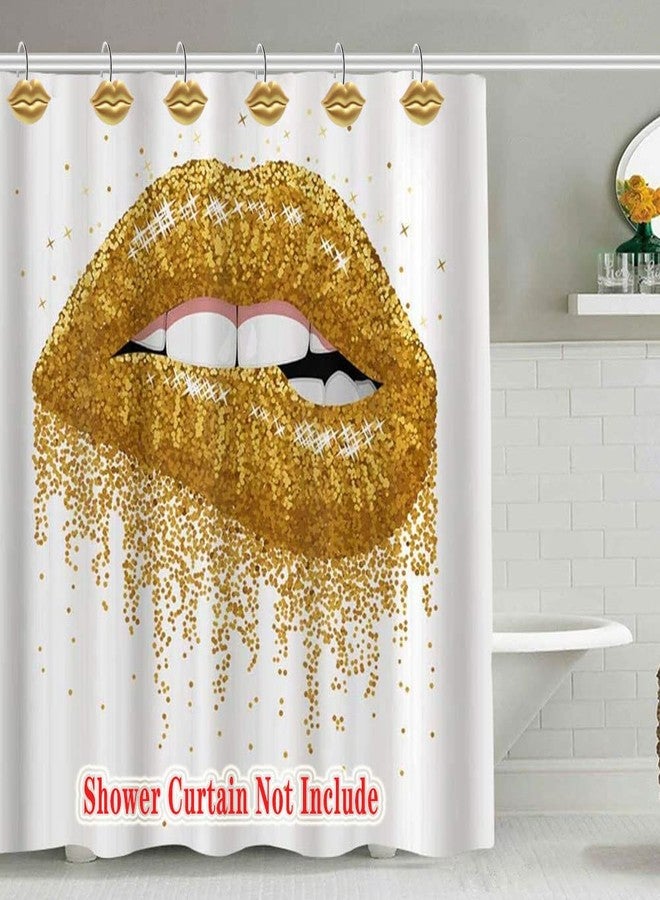 CandyGrid Gold Shower Curtain Hooks Rings, Shower Hooks for Shower Curtain Set of 12, Rustproof Metal Shower Rings for Bathroom (Gold Lips) - Image 2
