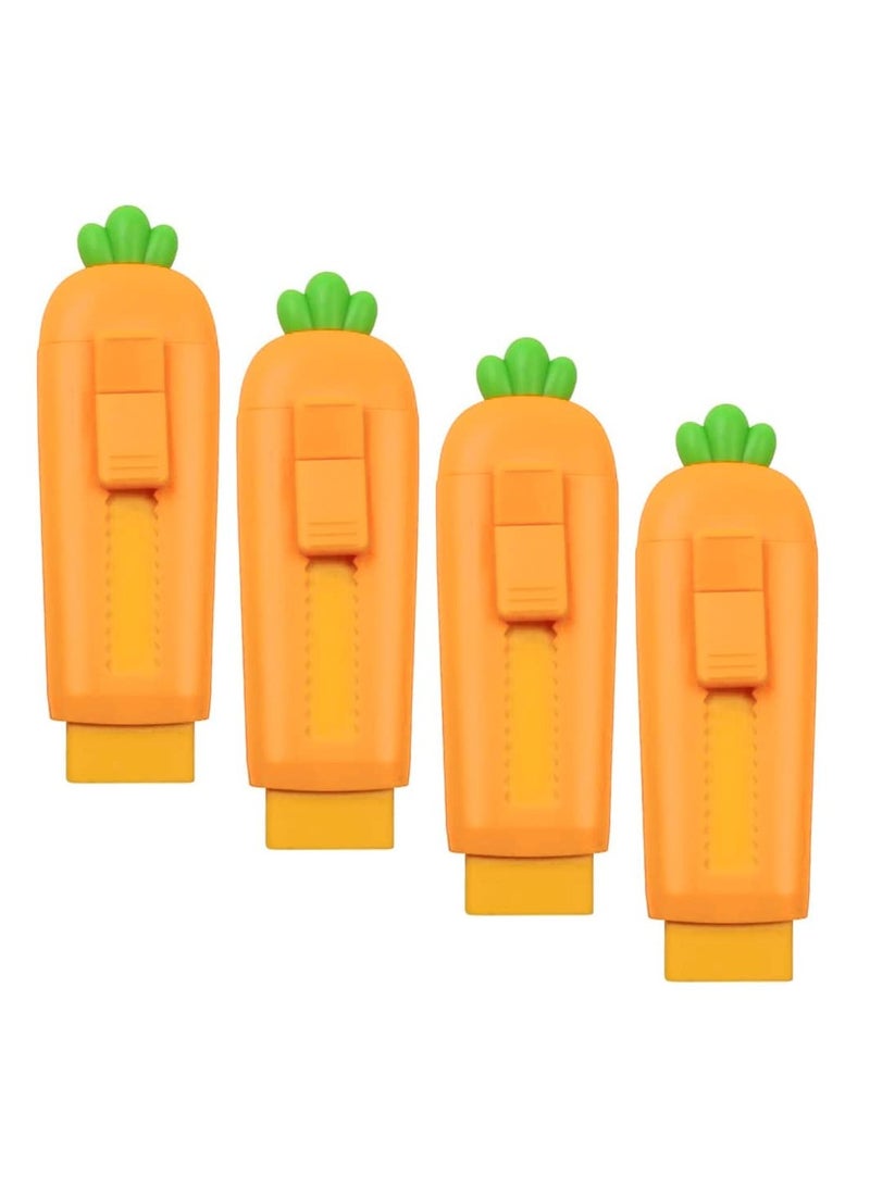 SOLARAE 4 Pcs Cute Erasers for Kids, Retractable Eraser Cute Carrot Erasers Rubber, Kawaii Push-Pull Eraser for Writing Drawing Office School Supplies - Image 1