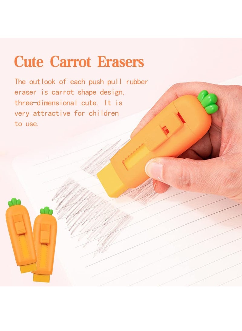 SOLARAE 4 Pcs Cute Erasers for Kids, Retractable Eraser Cute Carrot Erasers Rubber, Kawaii Push-Pull Eraser for Writing Drawing Office School Supplies - Image 2