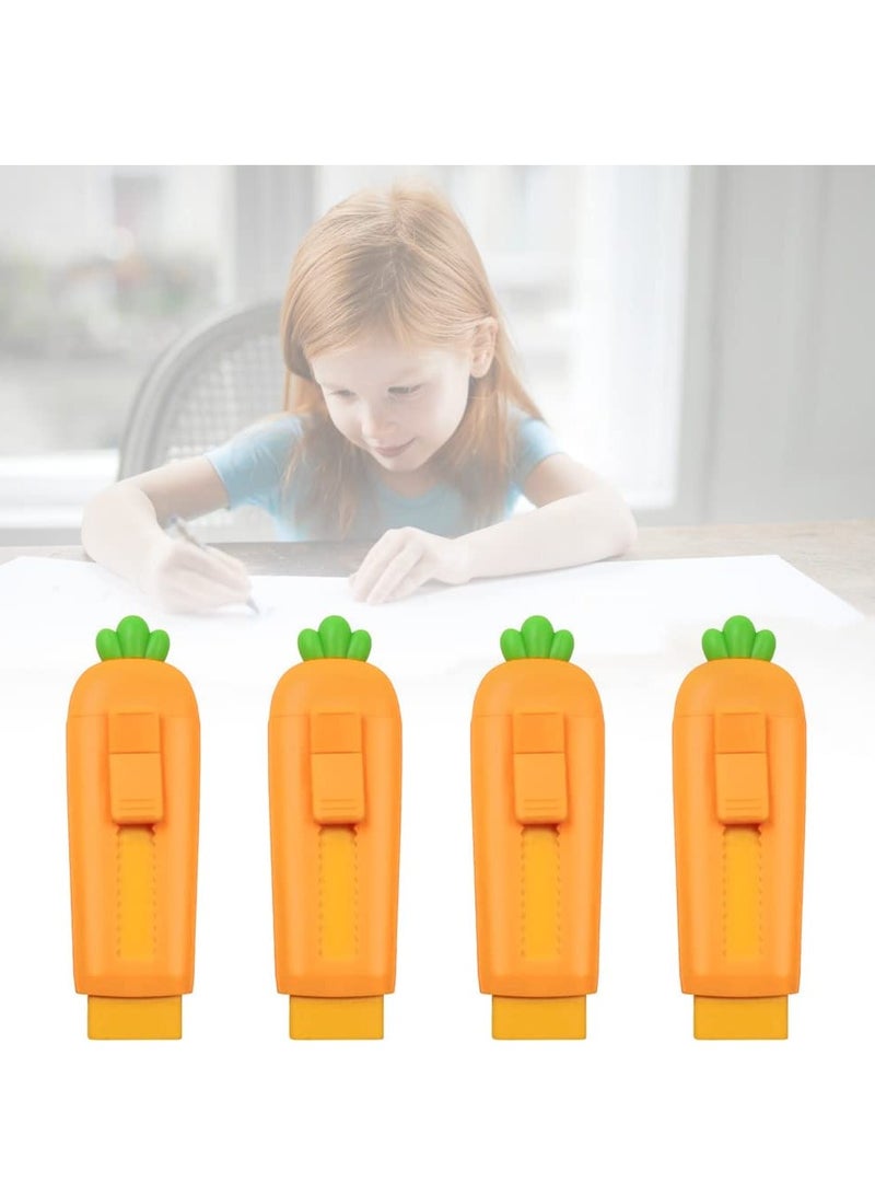 SOLARAE 4 Pcs Cute Erasers for Kids, Retractable Eraser Cute Carrot Erasers Rubber, Kawaii Push-Pull Eraser for Writing Drawing Office School Supplies - Image 3