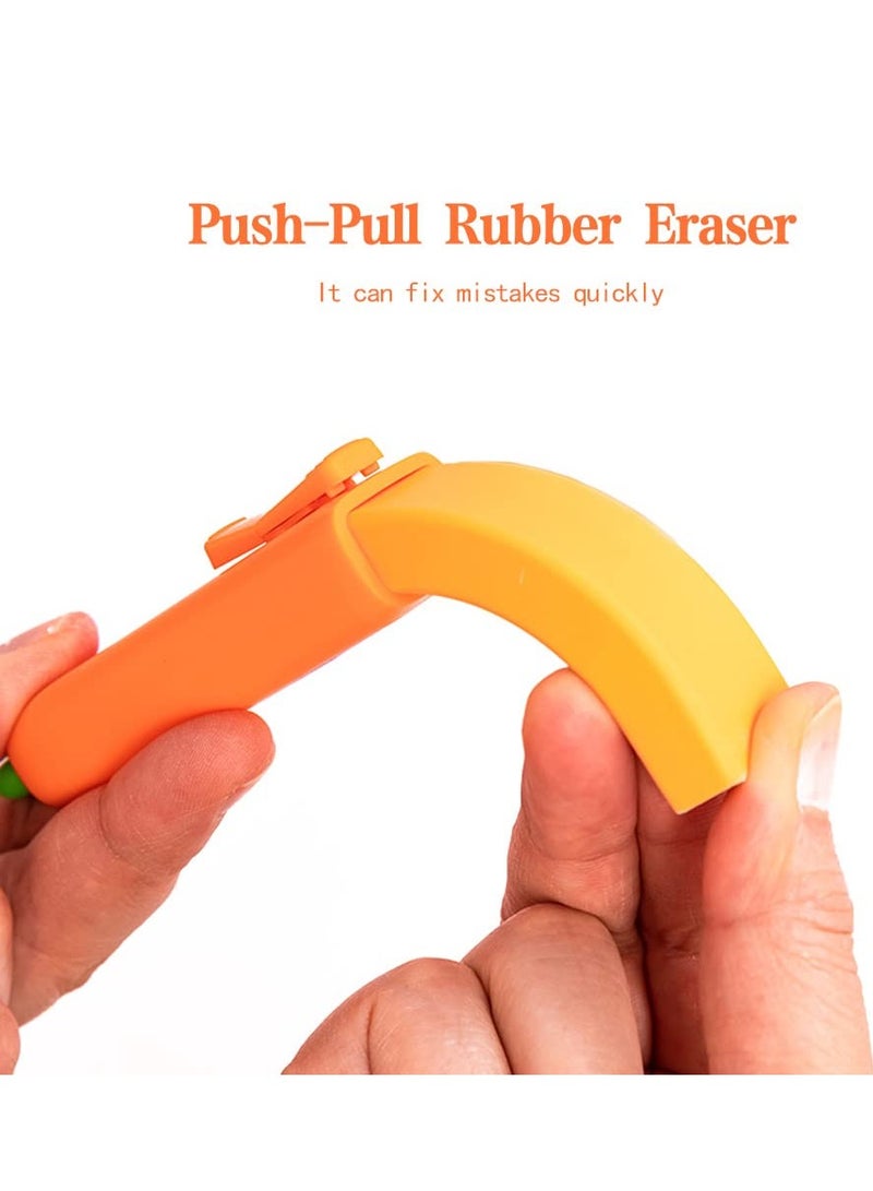 SOLARAE 4 Pcs Cute Erasers for Kids, Retractable Eraser Cute Carrot Erasers Rubber, Kawaii Push-Pull Eraser for Writing Drawing Office School Supplies - Image 4